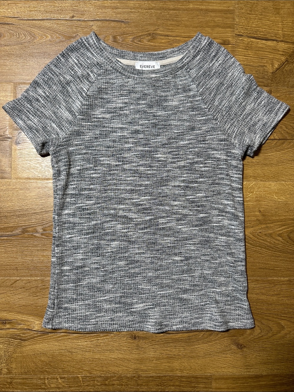 Evereve Marled Gray Short Sleeve Ribbed Knit Top Size Small